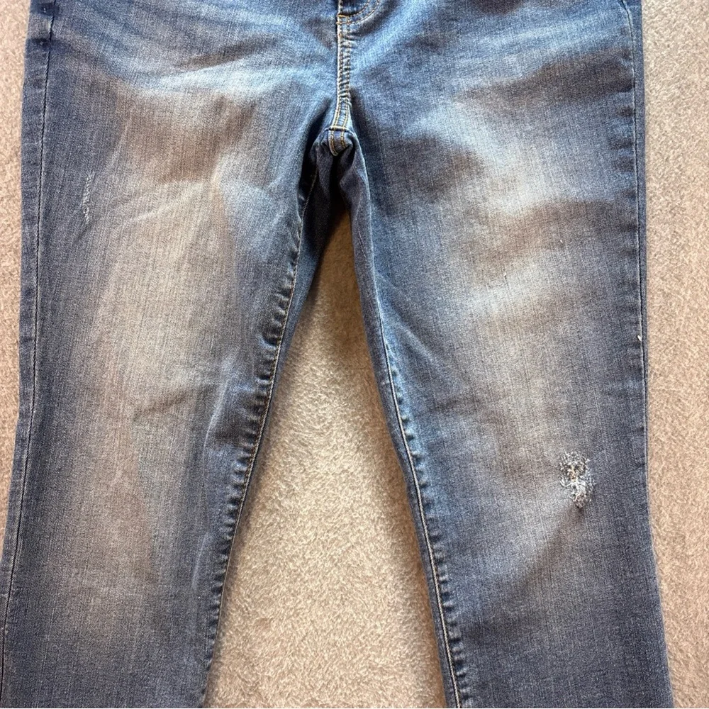 KUT Connie Ankle Skinny Jeans Womens 12 Whiskers Faded Washout Fray Holes Logo - Picture 2 of 12